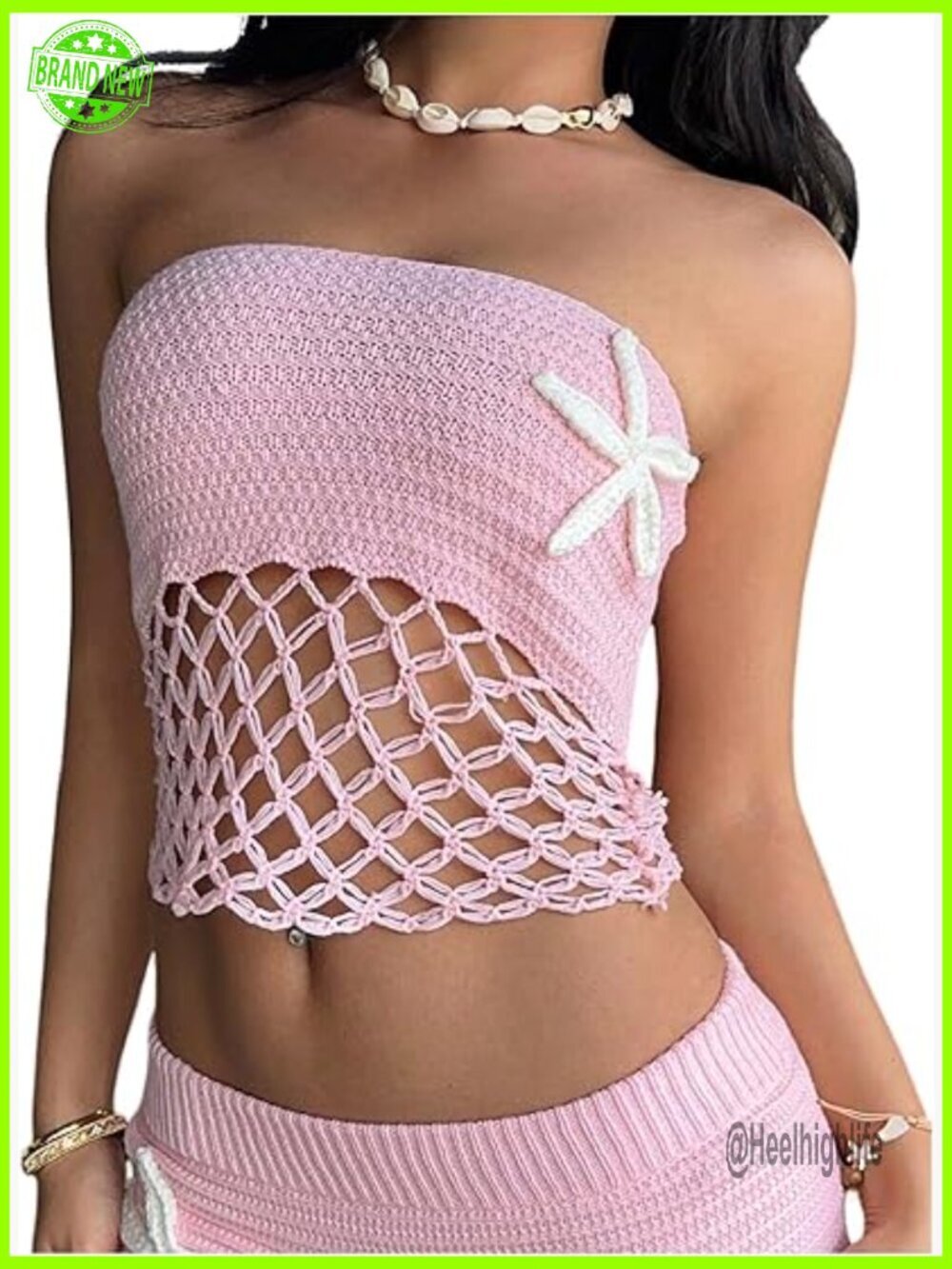 Crochet Strapless Tube Top Hollow Out Starfish Knitted Crop Bandeau